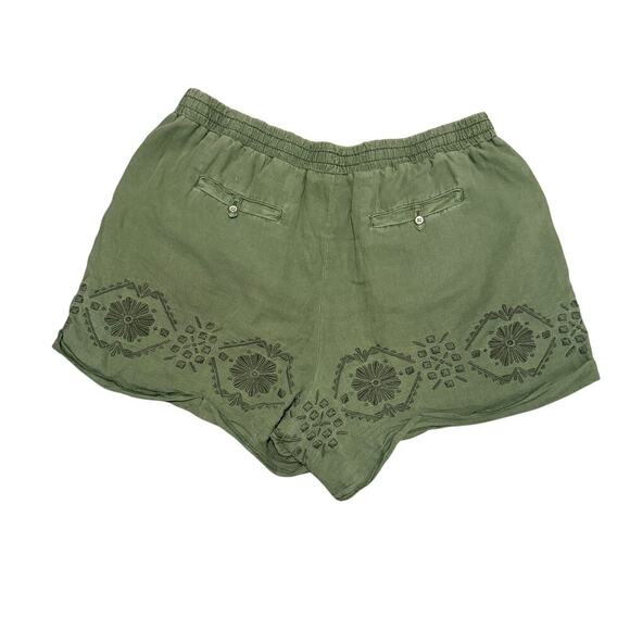 Anthropologie Mermaid Olive Green Embroidered Linen Blend Shorts Women Medium - Picture 4 of 9
